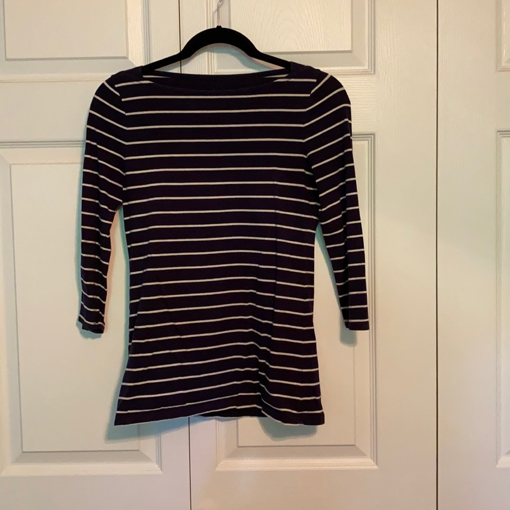 Navy & white boat neck top. Brand Merona. Size XS